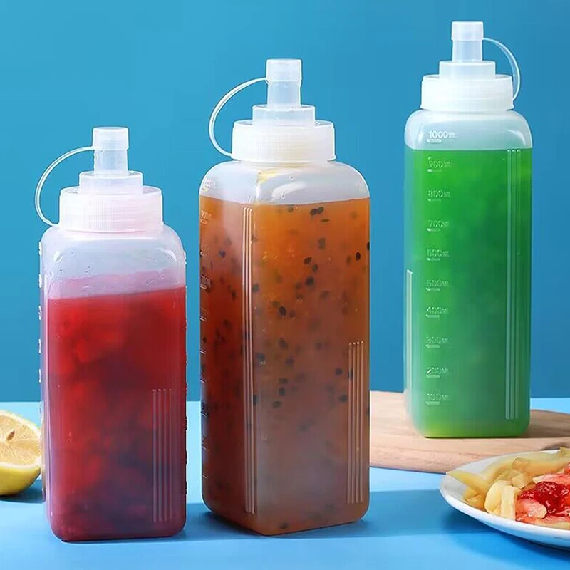 600/800/1000ML Squeeze Sauce Bottles Condiment Dispenser Large Mouth Dustproof Kitchen Seasoning Salad Sauce Olive Oil Bottle 3