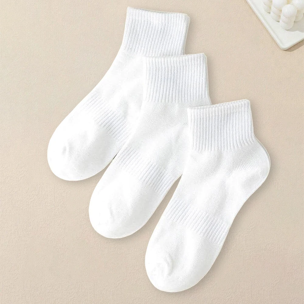 5 Pairs Men Solid Color Socks Versatile Unisex Summer Casual Short Socks Autumn Winter Mid Length Couple