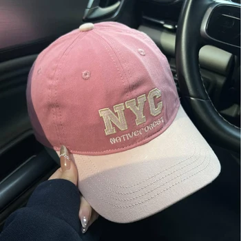 Letter Embroidered Baseball Cap Korean Version Couple Fashion Street Patchwork Color-Blocked Duckbill Hat