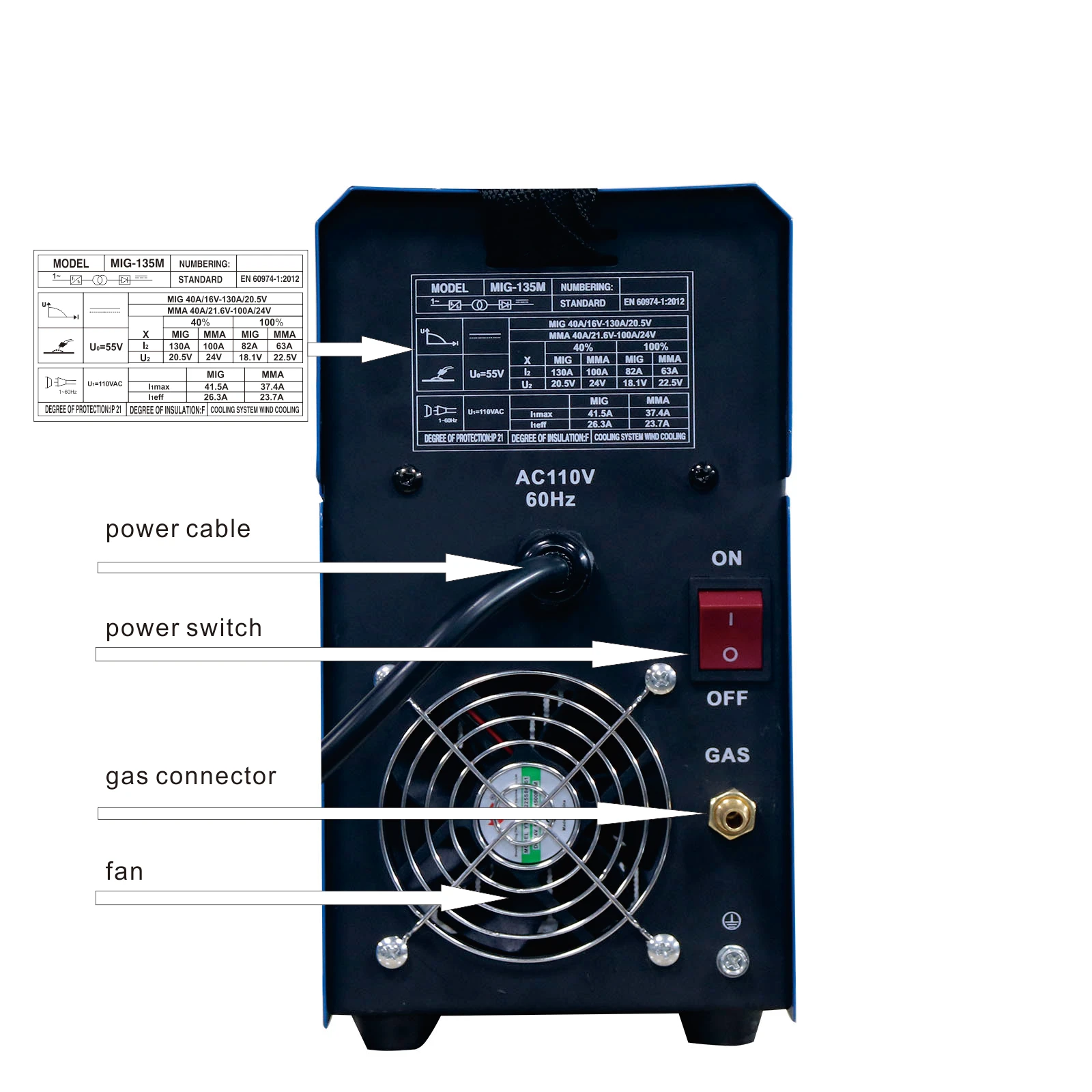 LASTON MIG-135M 110V MIG Welder 3 in 1, 130Amp Flux Core Welder Flux MIG/Stick Welder/Lift TIG, IGBT Digital Display LCD Welding 5
