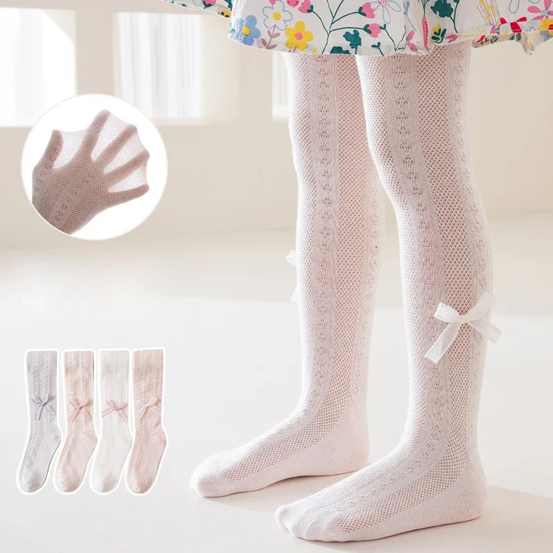 1 Piece Spring and Autumn Children Cute Bow Simple Casual Princess Fashion Sweet Girl Mesh Breathable Pantyhose