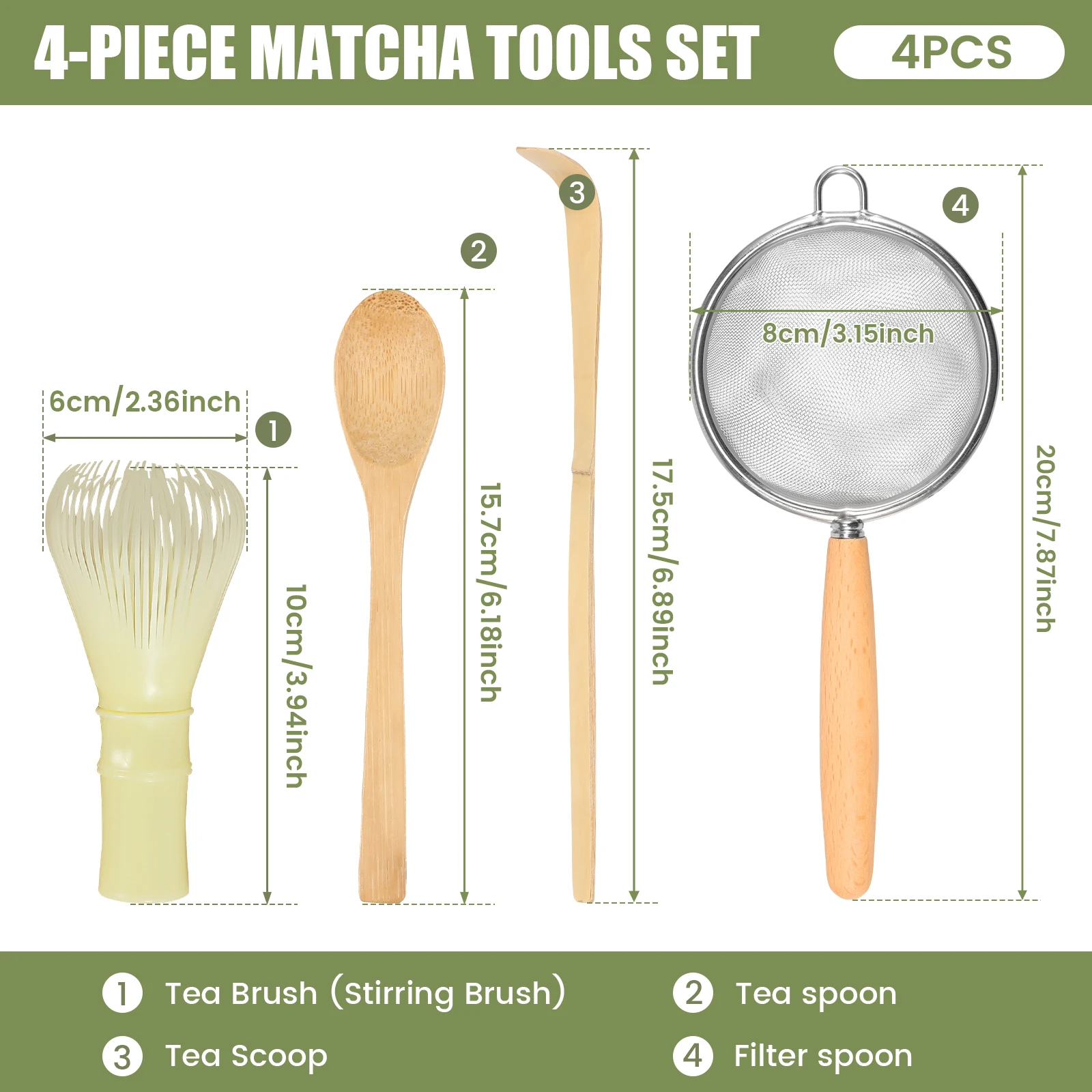 4Pcs Japanese Matcha Tea Set for Beginners Matcha Making Starter Kit with Whisk Tea Scoop Reusable Bamboo Whisk matcha tea set matcha tea tools tea set