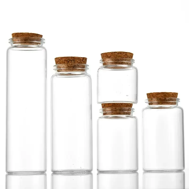 100X 50/60/90/100/120/150/200/240ml Glass Bottles With Cork Empty Sweets Food Grade Seal Storage Sand Jars Vials For Art Crafts 2