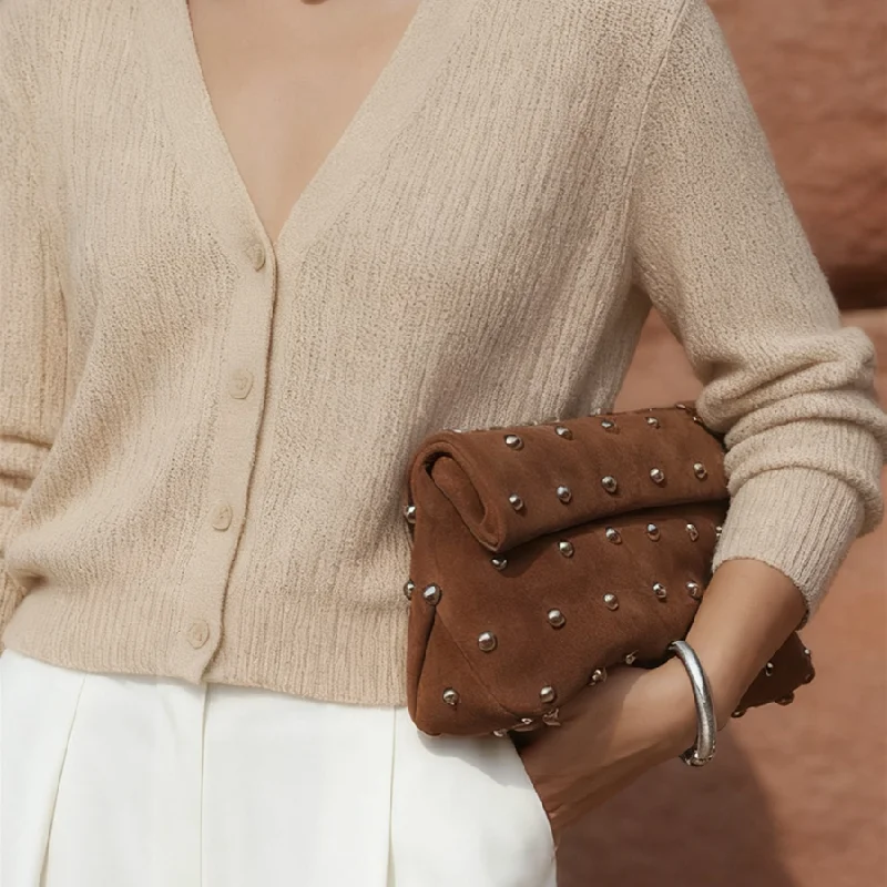 Designer Luxury Shoulder Bag Women New High End Quality Suede Rivet Decoration Handbag Moto Styling Vintage Casual Female Bags