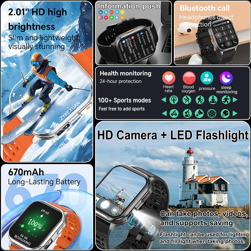 Nuovo Smartwatch con Fotocamera 2026 per Uomo e Donna, Registrazione Foto e Video, Monitoraggio Salute e Sport, Impermeabile IP68, Torcia, Chiamate BT - Image 2