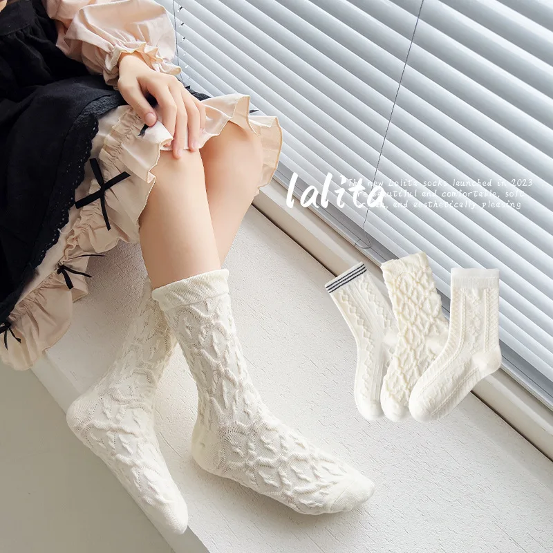 

Cute Lolita Princess Socks For Girls Soft Cotton Breathable Kids Socks 5 Pairs Solid Color Warm Autumn Winter Baby Girls Socks