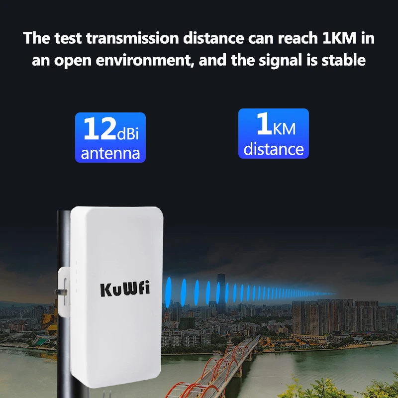 Kuwfi-roteador Wifi ao ar Livre Poderoso Repetidor sem Fio Extensor de Longo Alcance Ponte 1km Ponto a Ponto 2.4ghz 300mbps - Imagem 2