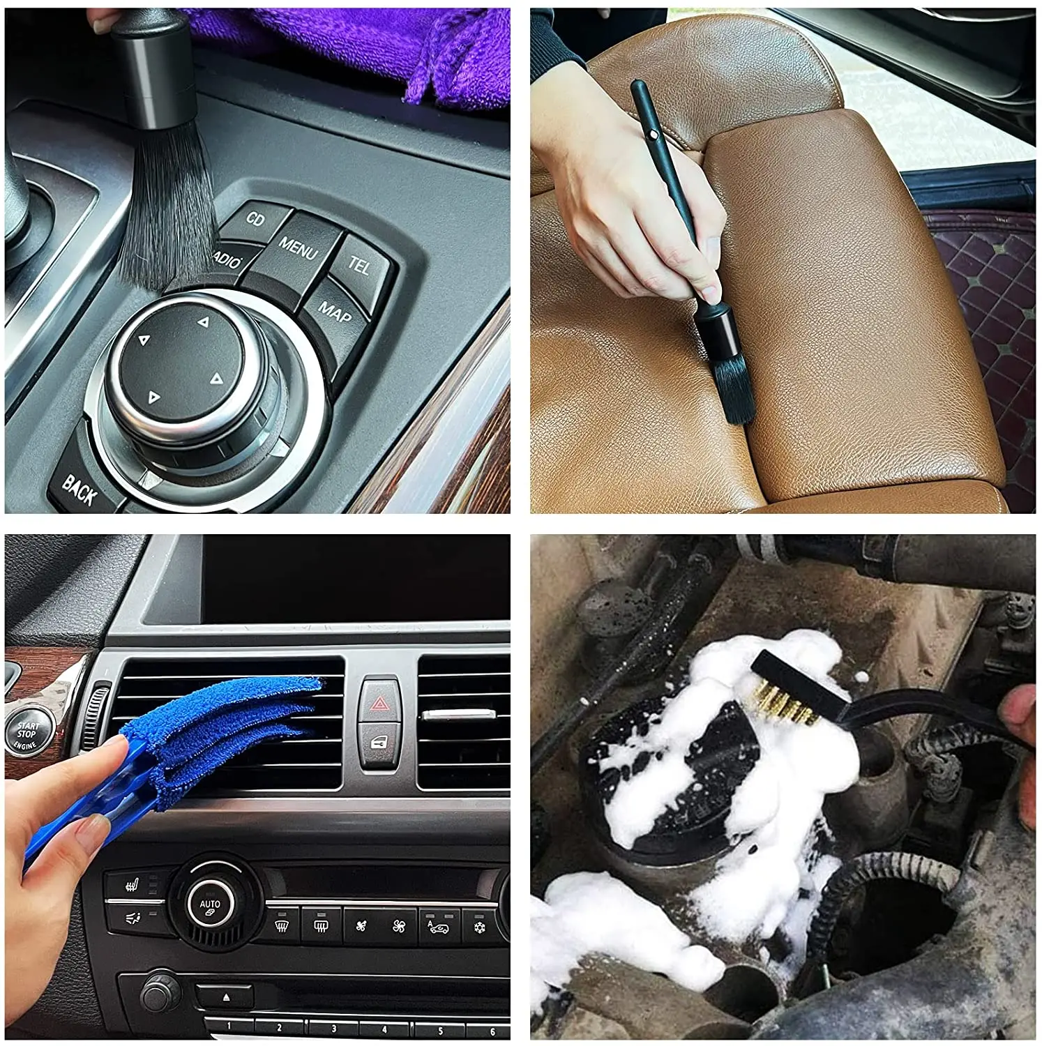 9pcs Auto Car Detailing Brush Set Car Interior Cleaning Soft Wire Brush for Cleaning  Interior Dashboard Vent Engines Leather - AliExpress