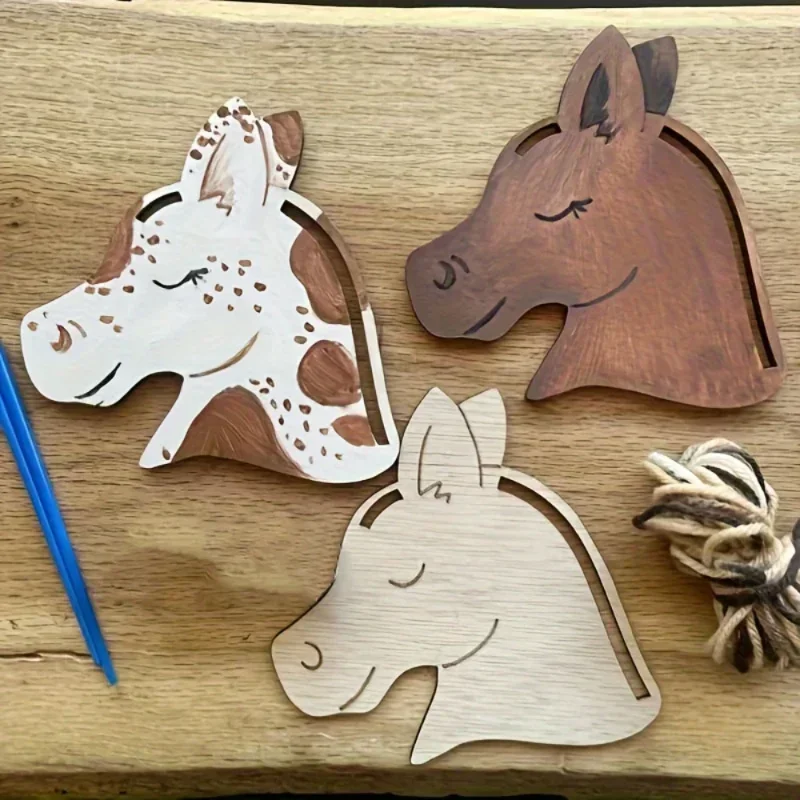 24개 속이 빈 나무 말머리 장식 DIY 페인팅 공예 용품 홈 파티용 걸이 장식..