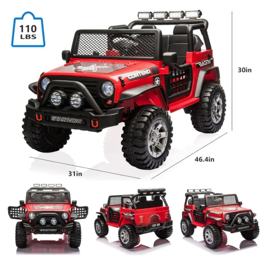 2 Seater Kids Ride on Truck Car, 12V Battery Powered Electric Vehicle for Kids w/Remote, Spring Suspension, LED Light, 3 Speeds 6