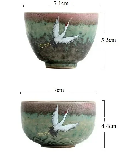 Traditional Chinese Style Tea Cup Flying Crane Pattern Retro Ceramic Teacup Coffee Cup Coarse Pottery Cups