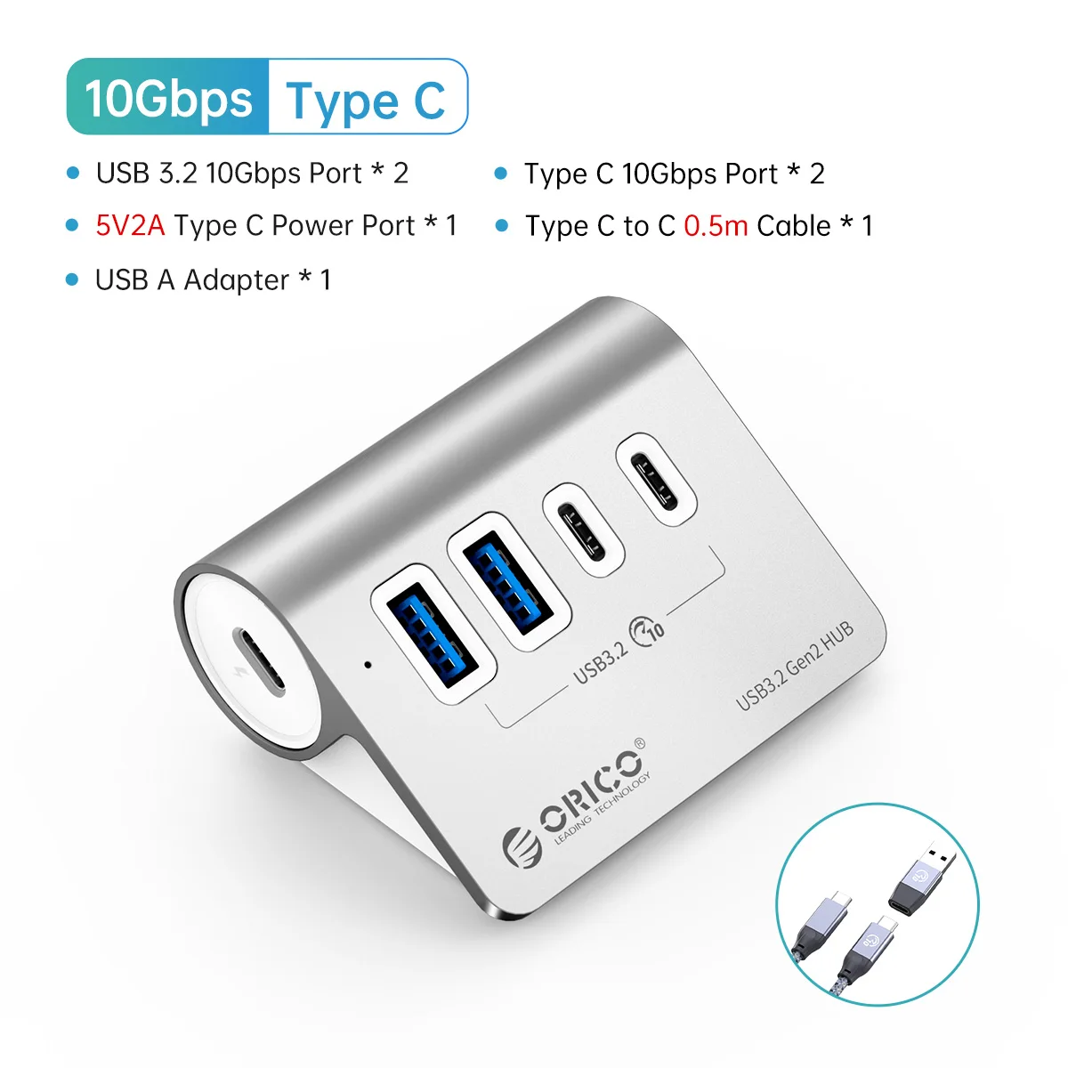 ORICO Powered USB Hub 10Gbps, 7 Port USB 3.2 Gen 2 Hub with 6 USB 3.2