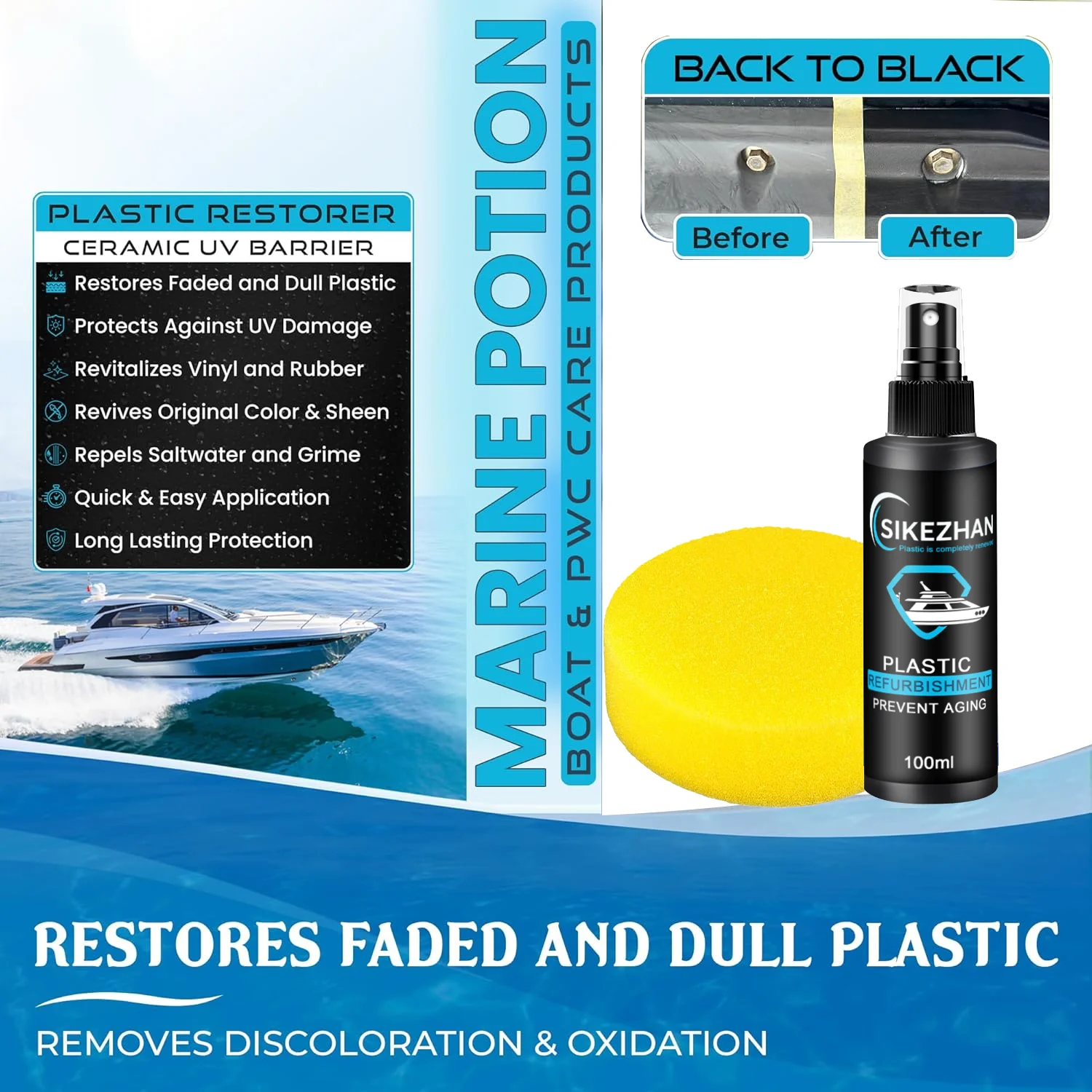 Rinnovatore di plastica: crema professionale per il restauro dei rifiniture della barca per rinnovar superfici sbiadite con resistenza ai raggi UV e protezione durevole - immagine 4