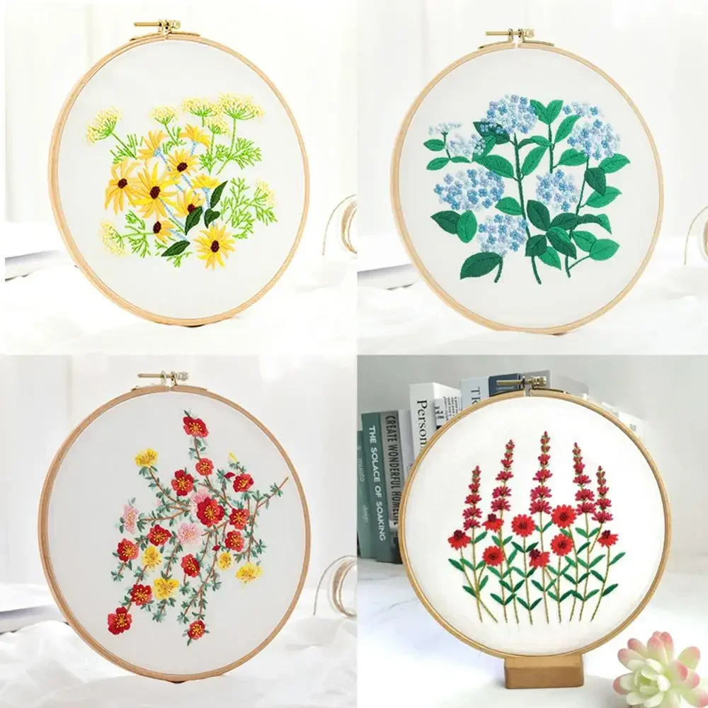 DIY Suzhou Embroidery Kit Flower Handcraft Needlework Cross Stitch Kit Cotton Embroidery Painting Hoop Home Decor