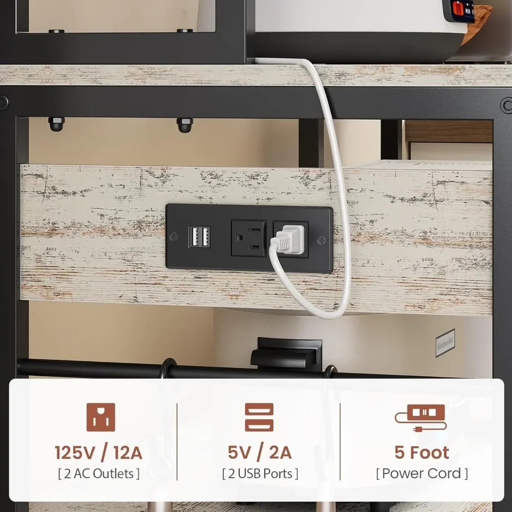 Itaar 47.2 Inch Bakers Rack with Power Outlet, Microwave Stand with Storage, Farmhouse Coffee Bar Cabinet Station with Wine Rack 6