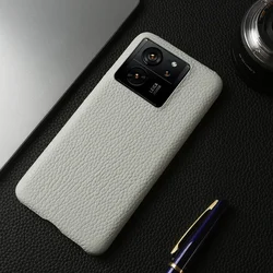 Handmade Premium Genuine Leather Shockproof Phone Case - Retro Style for Xiaomi 15T (Grey 6311)