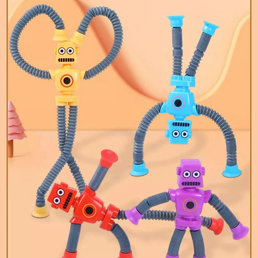 Fidget Toys 4Pcs Pop Tubes Fidget Toys Changing Telescopic Suction Cup Robot Stress Relief Sensory Toys Party Favors For Girl Boys Gifts