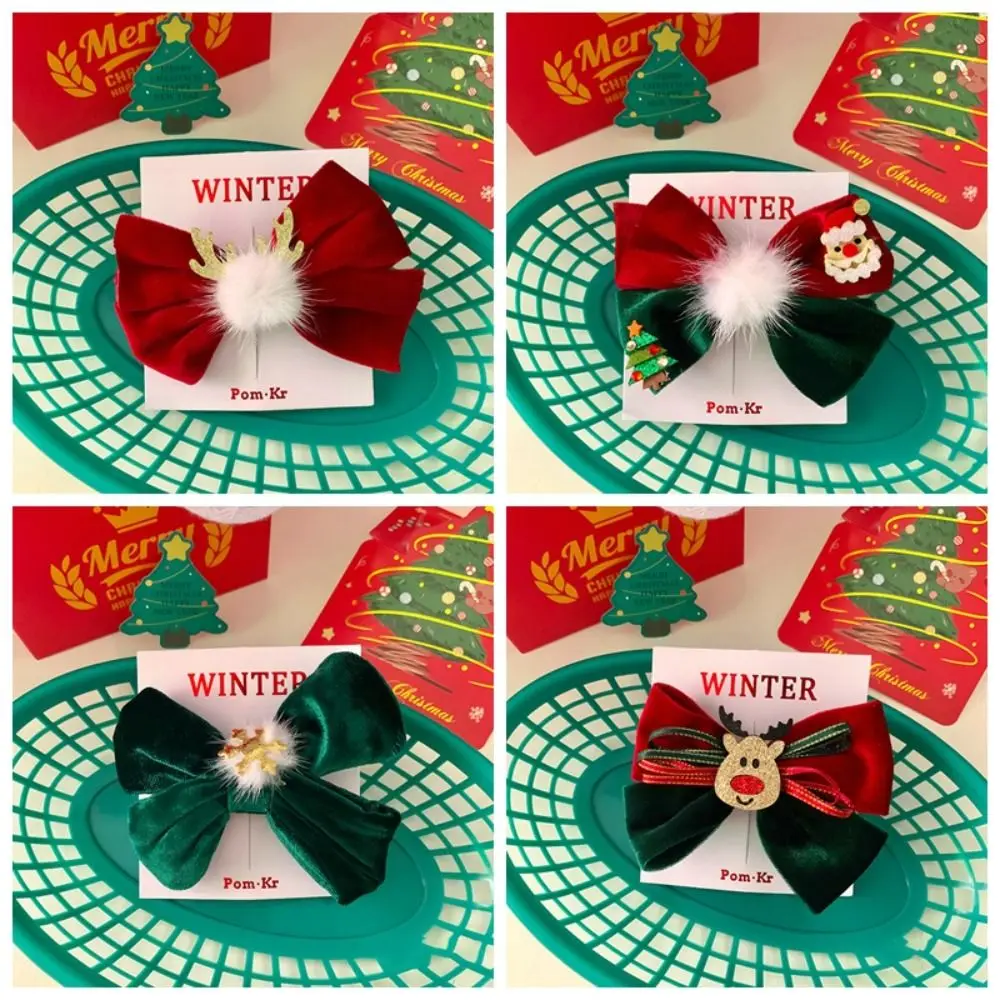 

Cute Christmas Accessories Bow Flocking Exquisite Bow Ribbon Barrettes Fashion Santa Claus Hair Clip Girl