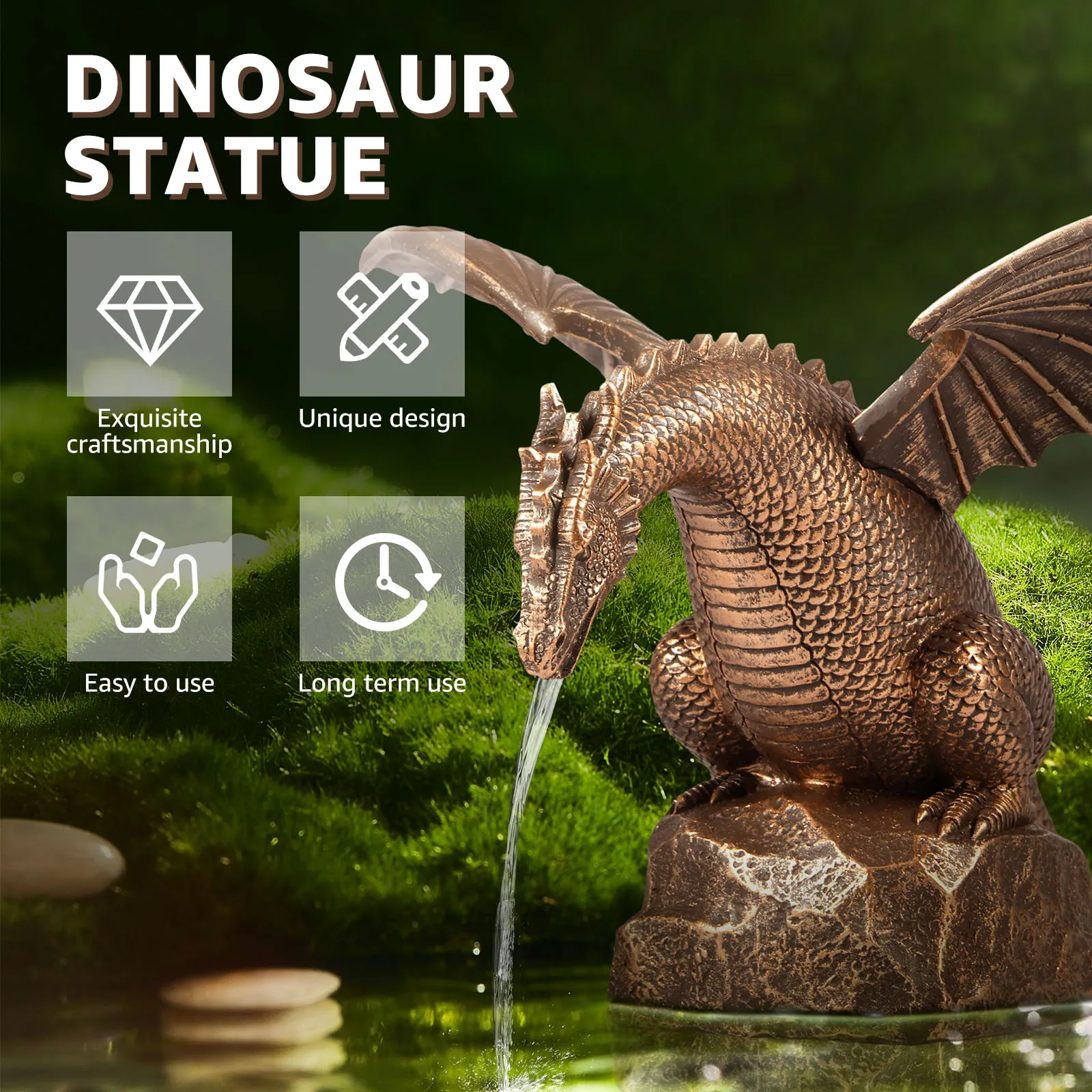 Hars Tuinbeeld Waterpartij BBABBT Waterspray Draak, Tuin Fontein DraakFuncties Voor De Gothic Dragon Standbeeld Sculptuur Hars Waterlandschap Ornamentenhuis Decoratie 1941075717 Fontein Tuin