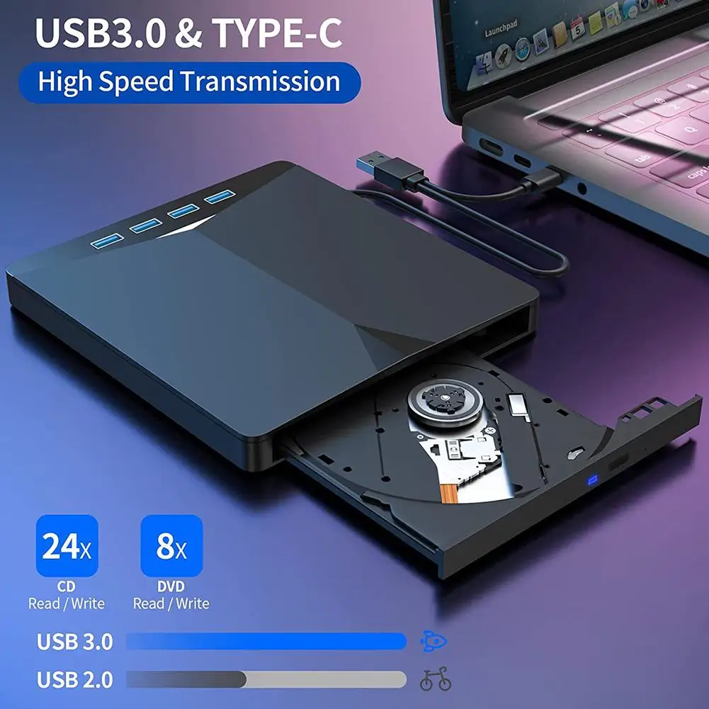 

Внешний привод DVD RW CD 7 в 1 USB 3.0 Type-c, устройство для чтения дисков, оптический привод, внешний привод для ПК, ноутбука, настольного компьютера, iMacs Cabl U7M2