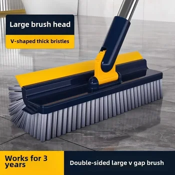 Spazzola per pavimenti con manico lungo 5 in 1 Strumento per la pulizia profonda delle piastrelle Raschiare la spazzola per la pulizia con setole rigide con strizzatura 1
