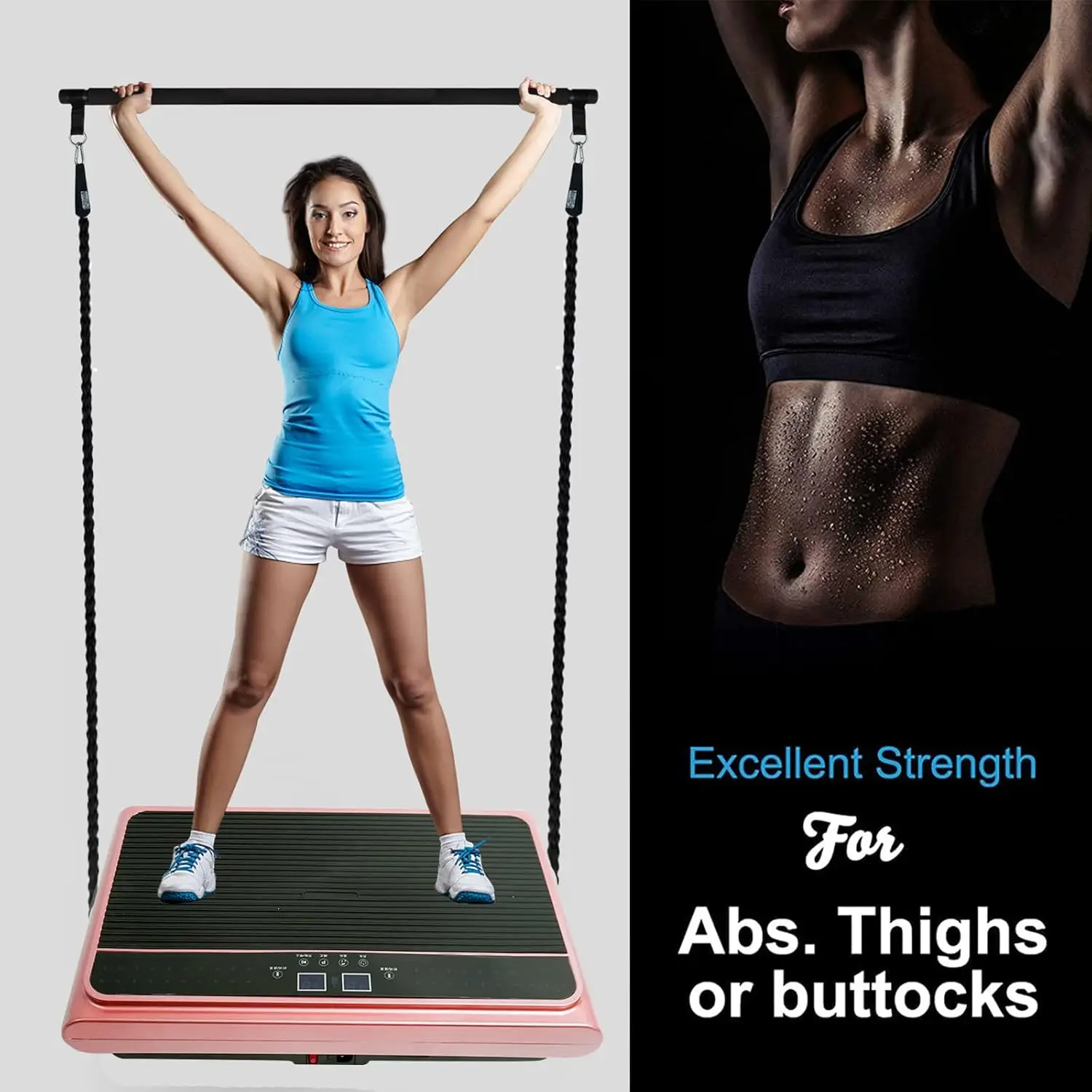 Vibration Plate Exercise Machine Whole Body Vibration Platform Machine with Pilates Bar Resistance Bands for Home Fitness Traini