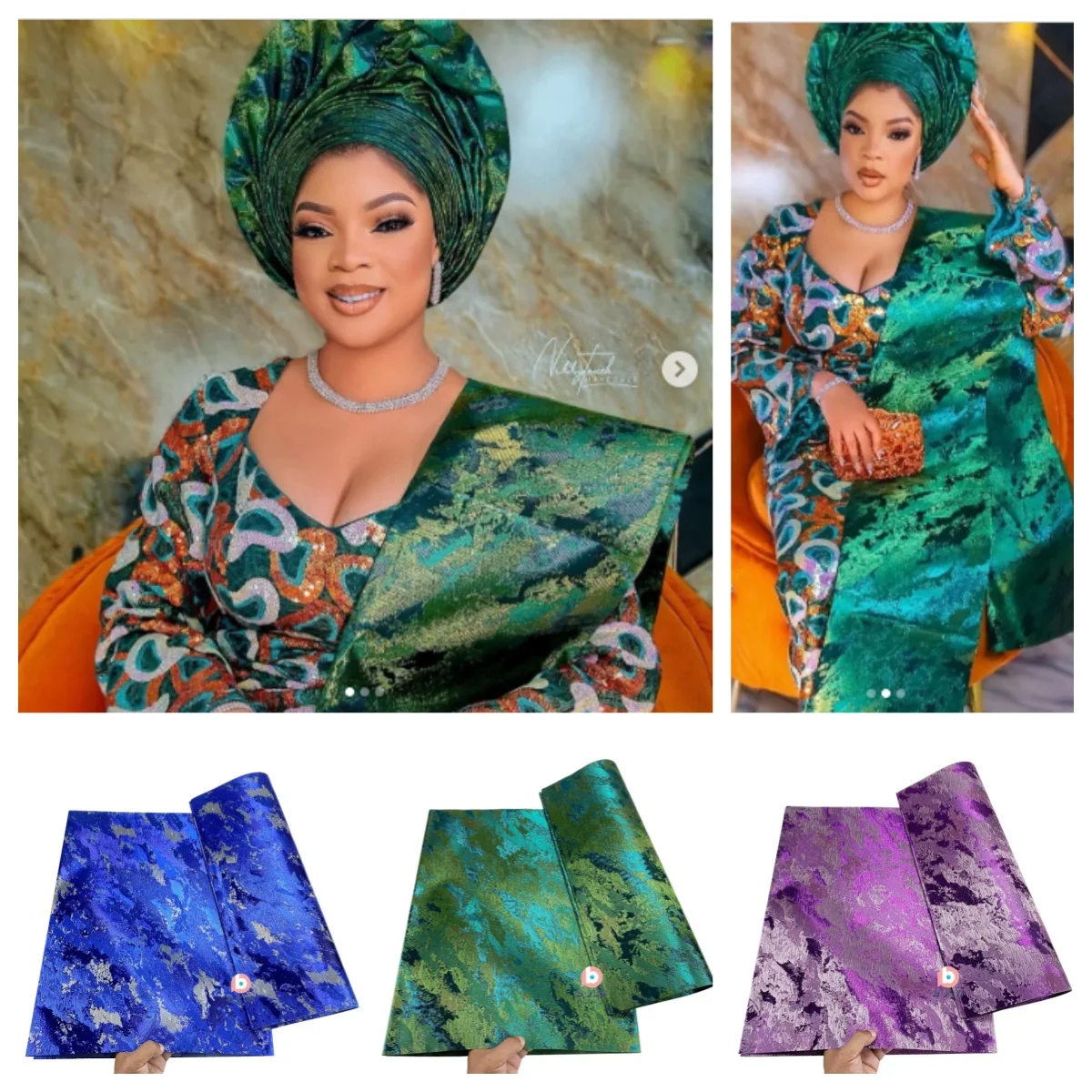 African Headtie Sego Luxury 3D Swiss Gele 2Pcs/Bag 057 Nigerian Sego Head Tie Wrapper For Wedding ASO EBI Fabrics 1