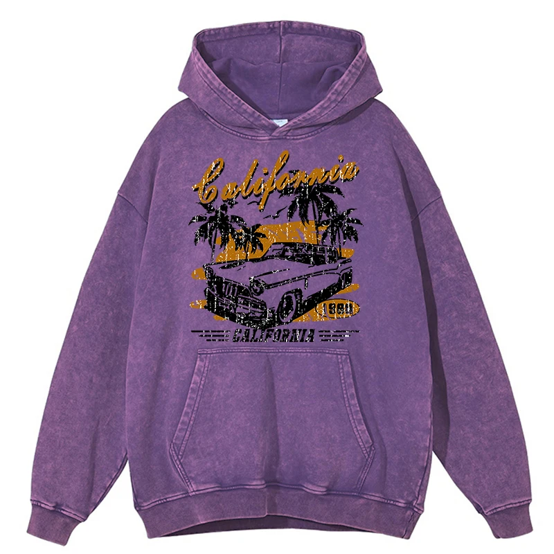 thumbnail image 1 of Sudadera con capucha holgada informal para hombre, 100 % algodón, con lavado desgastado, estilo retro, para competiciones de deportes extremos de California, 1 of 4