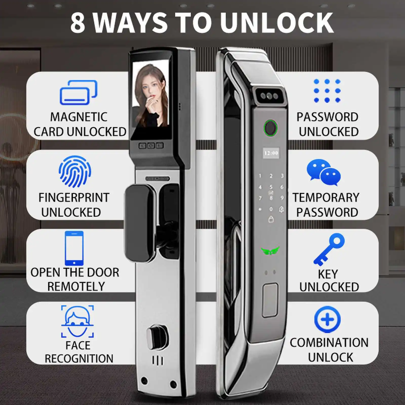 

3D Face Recognition Smart Door Lock Security Camera Wifi Tuya APP Remote Control Voice Real-time Intercom Digital Electronic