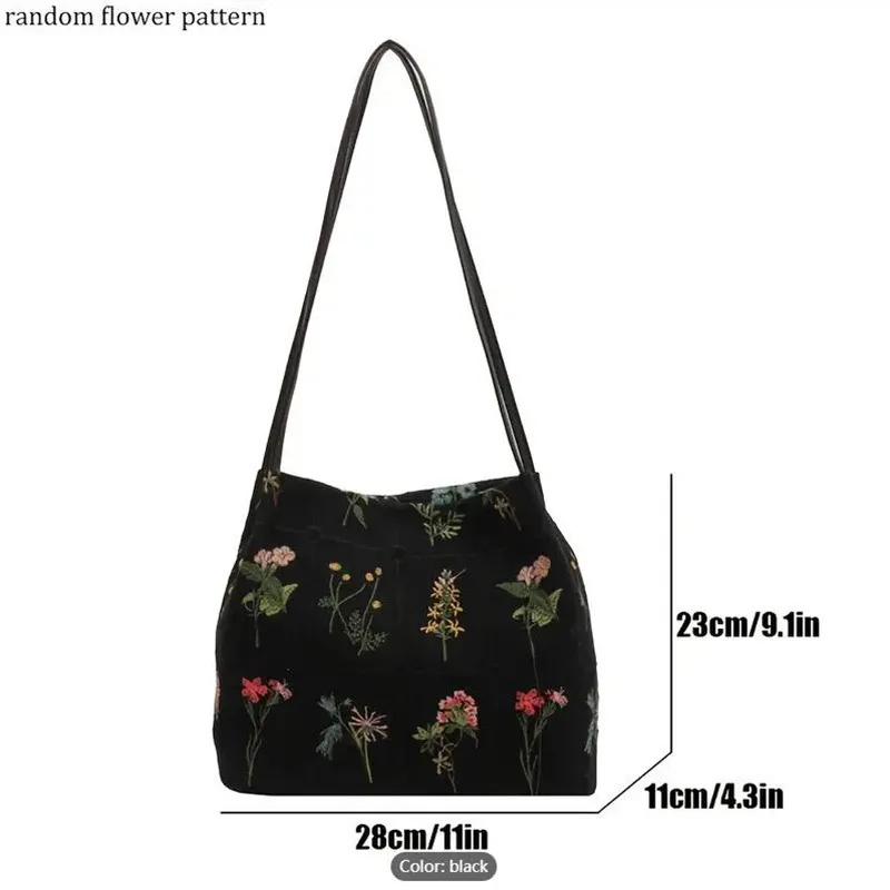 New Aesthetic Floral Shoulder Bag, Trendy Embroidery Tote Bag, Ethnic Style Handbag for Women Daily Use Travel Work Dating Party