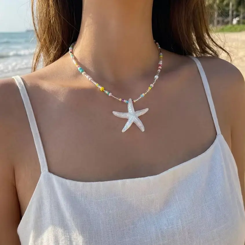 Sommer Y2K Perlen-Seestern-Halskette für Damen, bunter Rocailles-Choker, 2026 Neu, Meerjungfrauen-Ästhetik, Urlaubsschmuck-Geschenk
