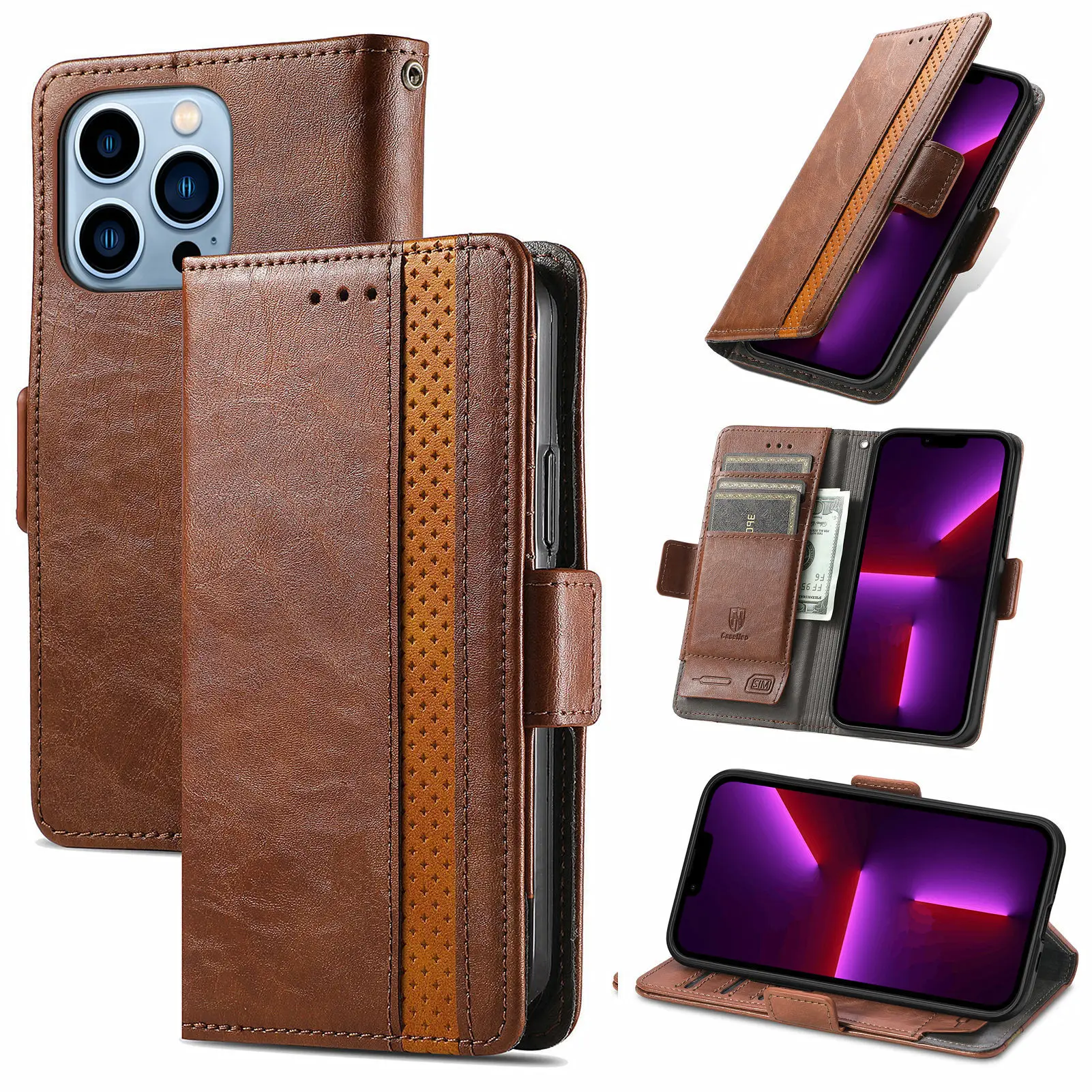 Premium RFID Blocking Leather Wallet Case with Wireless Charging and Card Slots