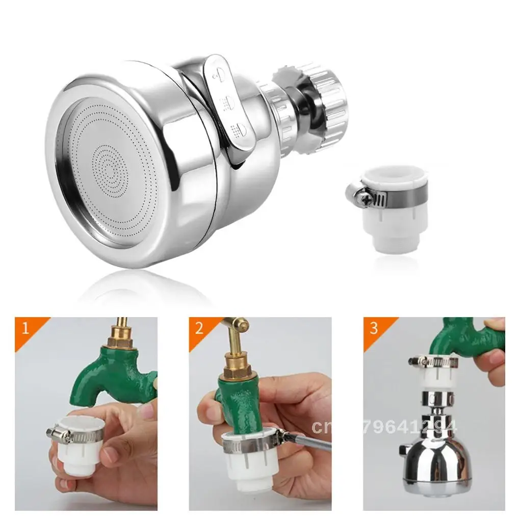 

High Pressure Adjustable Tap Adapter with 3 Modes Rotating Nozzle for Mixer Tap, 360 Degree Pressurized Kitchen Filter