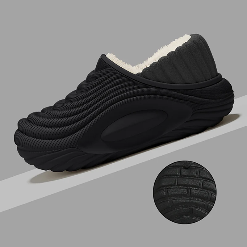 Comfortable Waterproof Cotton Slippers Women Outdoor Bag Heels Non Slip Plush Slippers Woman Soft Sole Fleece Warm Home Slides