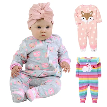 Spring Baby Girl Rompers Clothes Zipper Fleece Autumn Warm Newborn Infants Pajamas Outfit Animal Jumpsuit Clothing 0 -12 Months 1