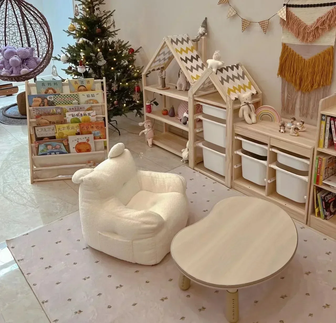 Cute Small Sofa Chair Children's Sofa Baby Reading Lazy Sofa Cotton Removable and Washable and Linen Lamb's Wool Fabric 4