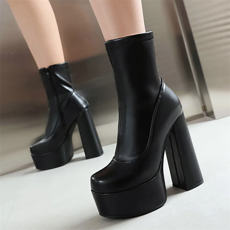 

Platform Ankle Boots 2023 Winter Fashion Thick High Heel Punk Women Boots Party Large Size 43 Elegance Woman Shoes Dropshopping