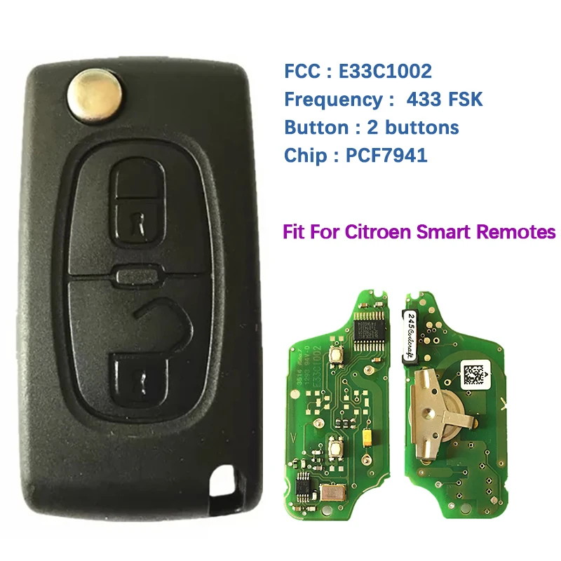 CN016039 Original PCB 2 Button Key For C-itroen Remotes CE0523 PCF7941 Chip E33C1002 433 FSK kigoauto ce0523 flip remote key 2 button va2 434mhz pcf7941 ask for peugeot 207 307 407 807