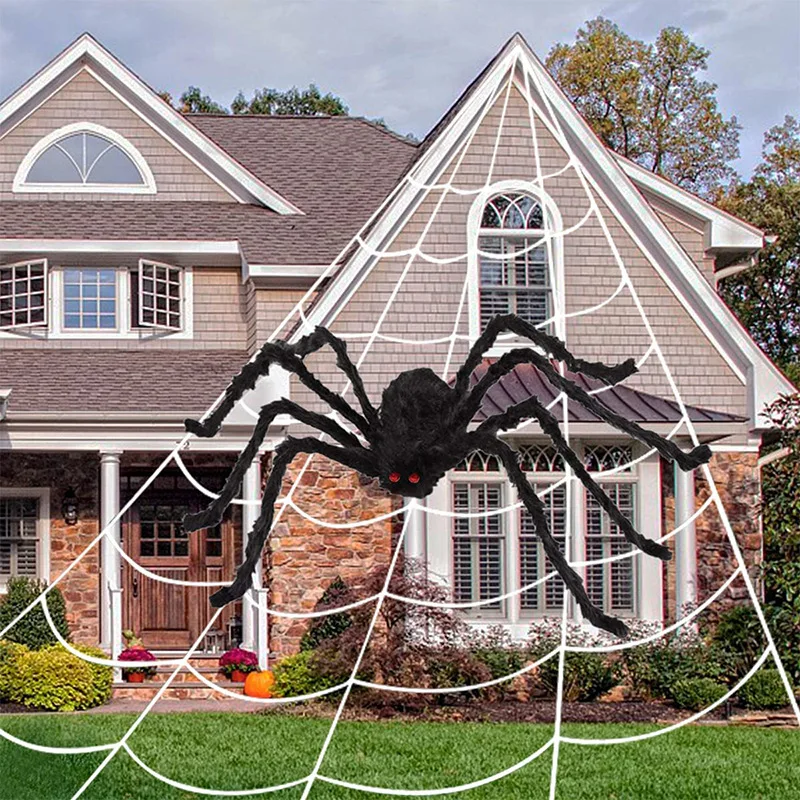 150/200cm Black Scary Giant Spider Huge Spider Web Halloween ...