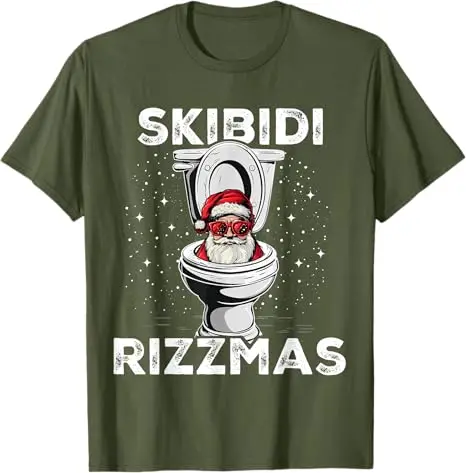 Skibidi Rizzmas Lustiges Toiletten-Weihnachtsmann-Weihnachts-T-Shirt mit weißem Elefanten, humorvolles Herrenmode-T-Shirt mit maßgeschneidertem Grafik-Outfit und Spruch – Detail 4
