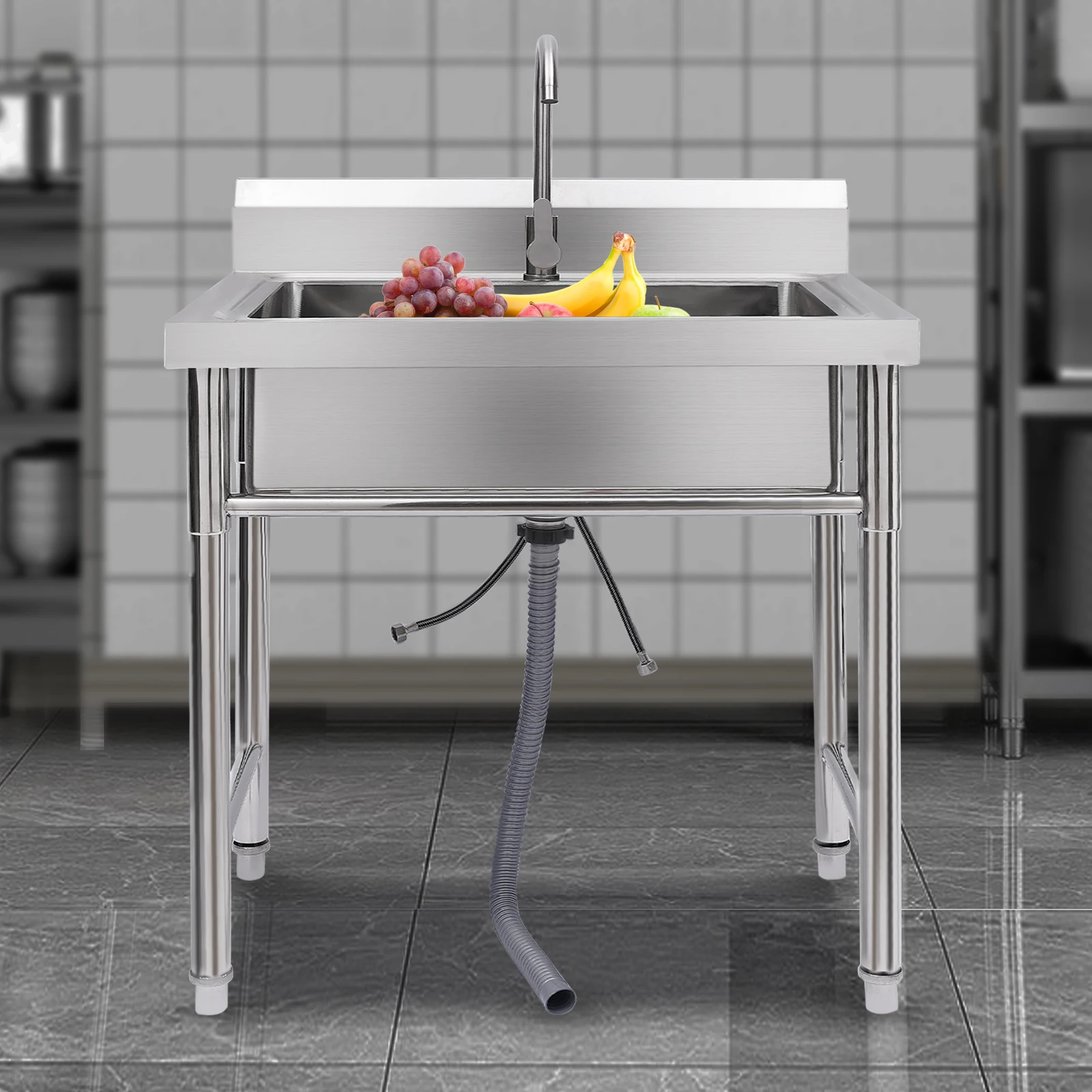 Stainless Steel Utility Sink Set with Gooseneck Faucet & Drain Strainer Commercial Sink for Kitchen, Bar, Garage