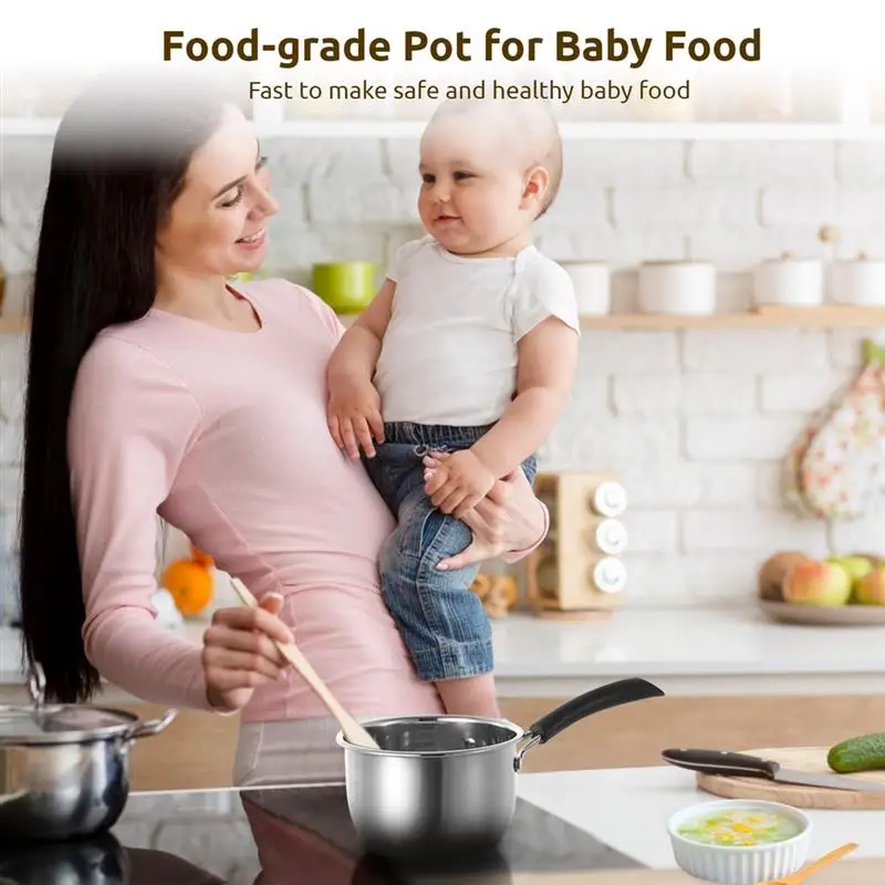 14CM Stainless Steel Pot For Baby Food Mirror Finish Kitchenware Baby Milk Single Handle Pot Anti-Corrosion Saucepan Non-Stick
