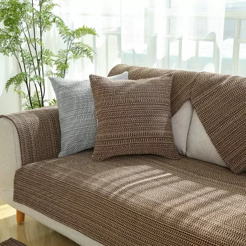 thumbnail image 1 of Estera de sofá de lino de verano, cojín de asiento antideslizante, moderno, simple, a prueba de polvo, grueso, transpirable, decoración del hogar, toalla de sofá tejida, 1 of 4
