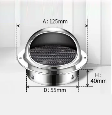 60/70/80mm Air Vent Grille Stainless Steel Ox Head External Exhaust Fan Wall Cover Rain Cap Air Outlet Grille Round Brush 1Pcs