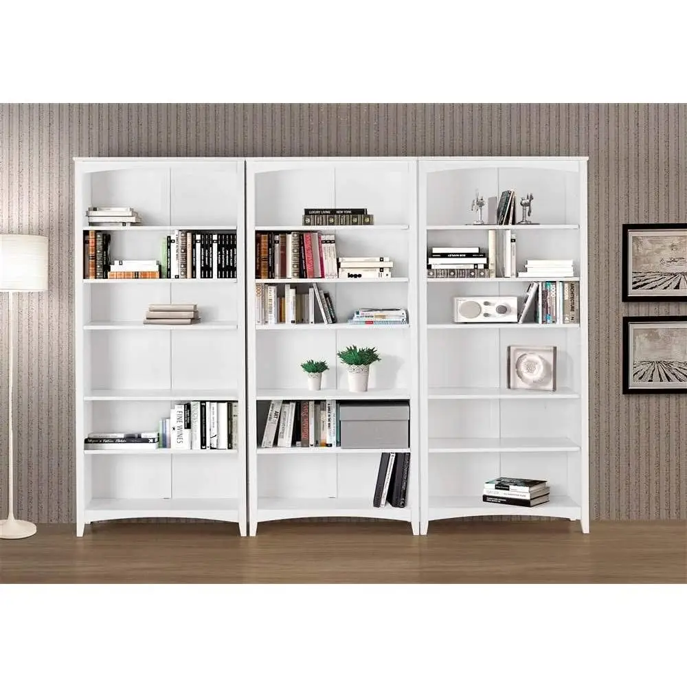 Solid Wood Shaker Style Bookcase 6 Shelves Adjustable Anti Tip Security Easy Care Modern Design Living Room Furniture 3
