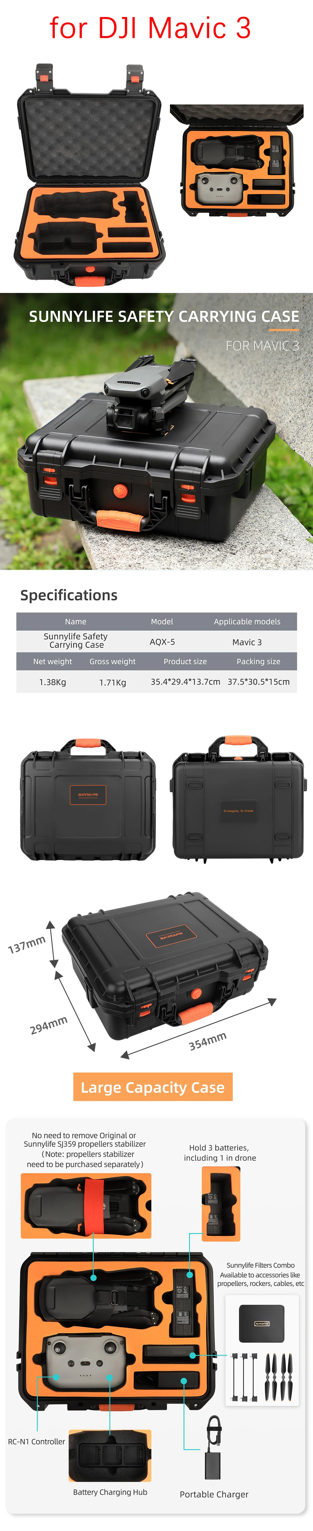Waterproof Hard Box for DJI Mini 3 Pro /MINI 2/Mavic 3/AIR 2/ AIR 2S/RS 3 Hard Case Accessories Handbag Storage Bag