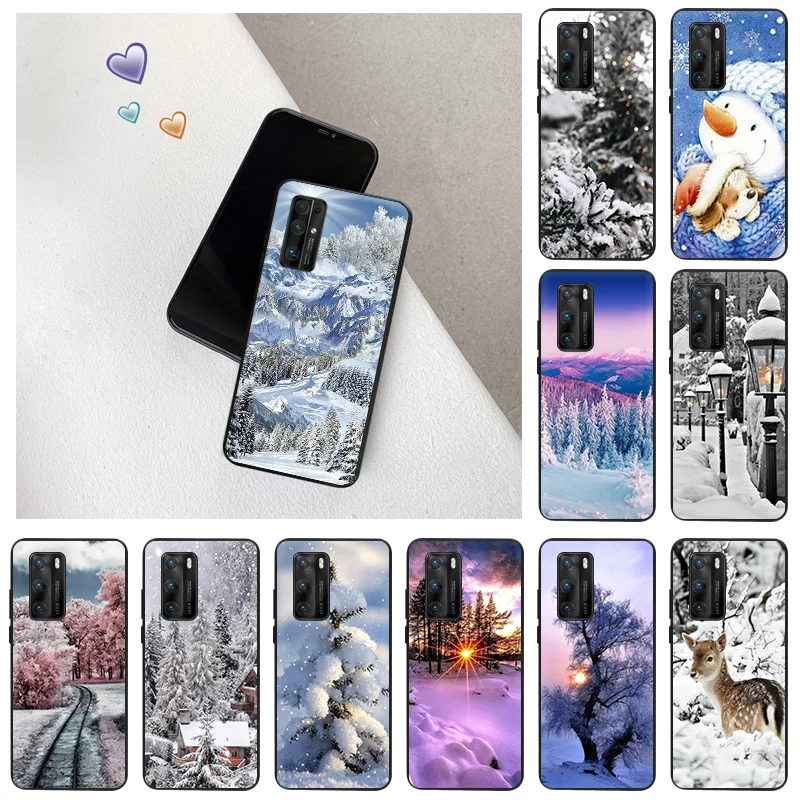 Custodia Morbida In Silicone Per Google Pixel 6 Pro 5 5A 4 4A 3 Xl Huawei Mate 40 20 10 Lite Custodia Smartz Winter Snow Ice Tree Cover