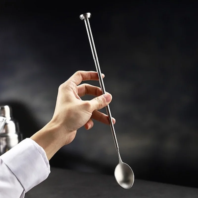 1pcs Stainless Steel Retractable Bar Spoon Bartender Cocktail Mixing Spoon Telescopic Extendable Long Pocket