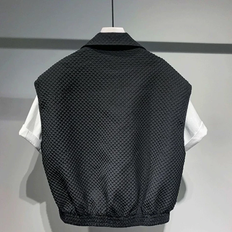 Description Picture 4 of itemKnitted Sweaters for Men Waistcoat with Pockets Man Clothes Short White Zipper Cropped Zip-up Cardigan Sleeveless Motorcycle V A