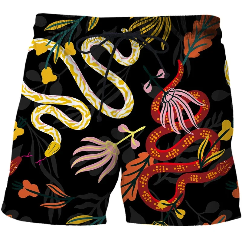 

Mens Abstract Leaves Snake Beach Shorts 3d Print Summer Street Colored Fashion Surf Board Shorts Breathable Short Pants Clothing